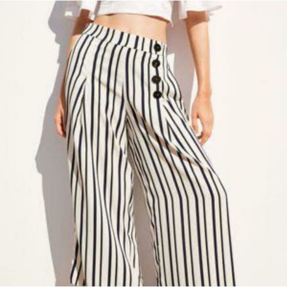 Zara Pants - Zara High Waisted Striped Cropped Wide Leg Pants with pockets
